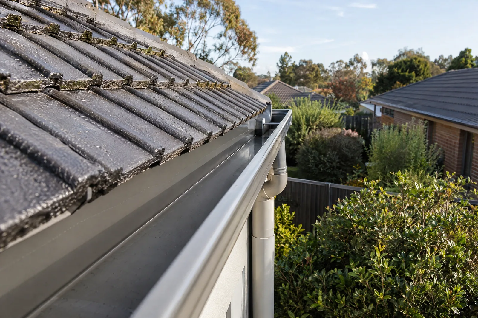 Illustrative clear Australian roof gutter after professional gutter cleaning